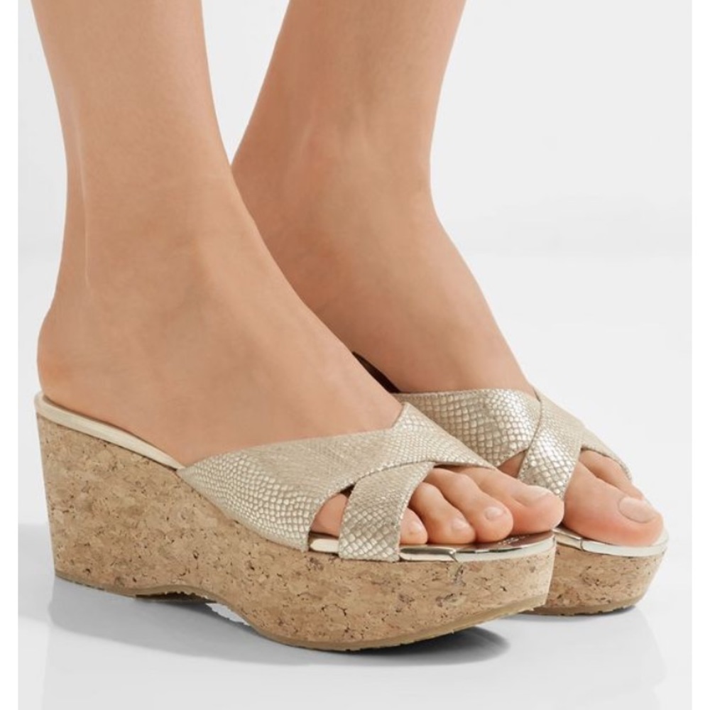 Jimmy choo gold prima wedges platform sandals